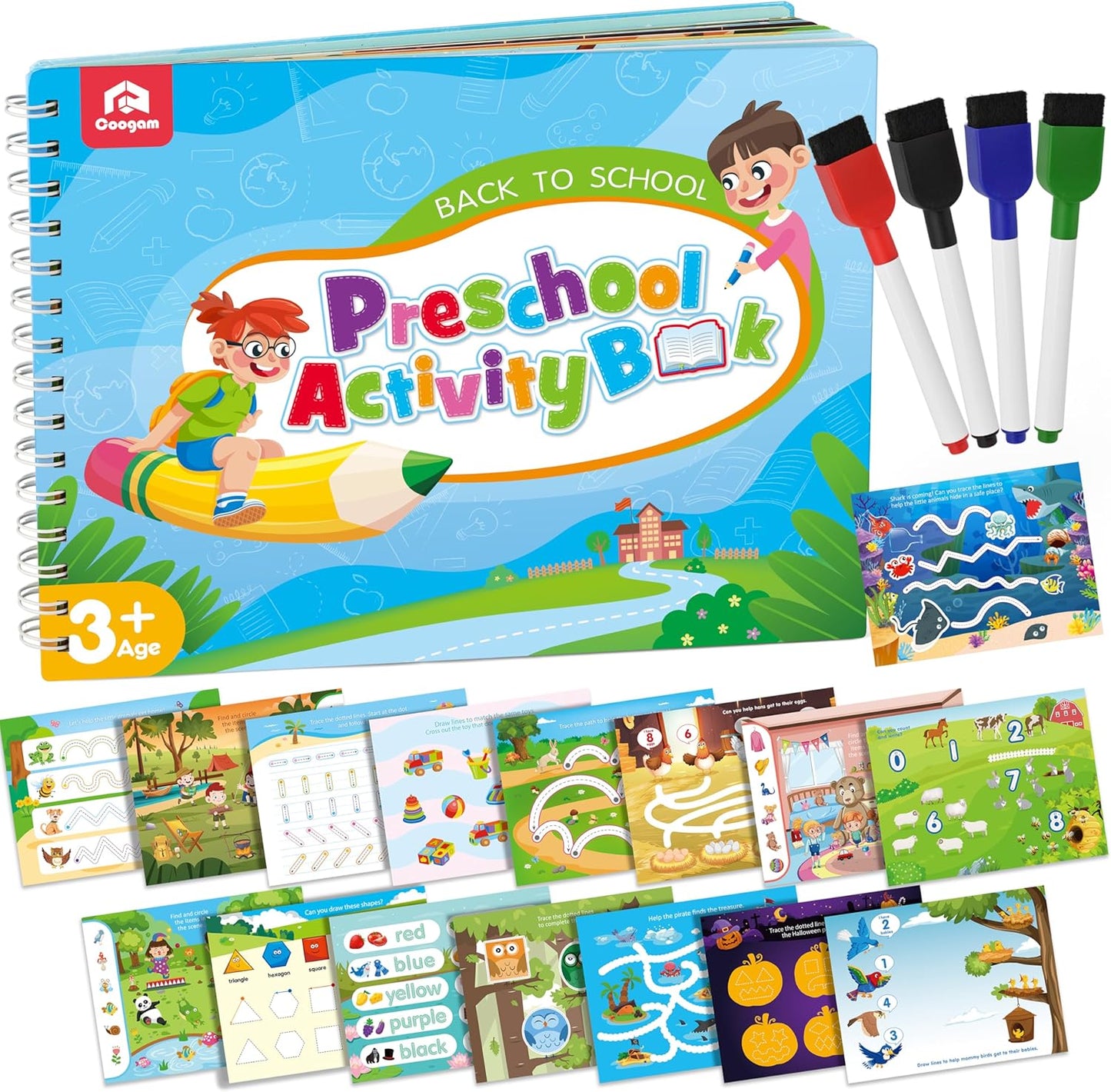 Coogam Pencil Control Tracing Workbook, Learn to Write Alphabet ABC Letters Numbers Handwriting Book Fine Motor Montessori Educational Toy Gift for Preschool Kids