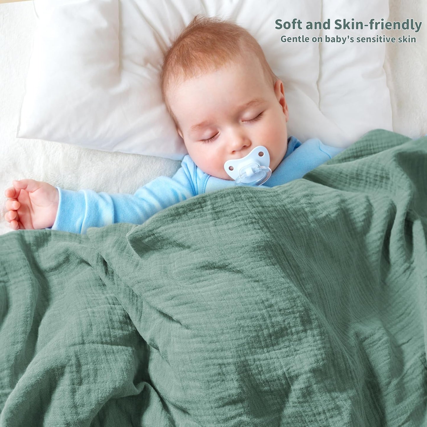 Muslin Swaddle Blankets for Newborn, 2 Pack Breathable Soft Receiving Blanket, Large 41 x 41 inches Swaddle Wrap Burping Clothes, Essentials Infant Shower Items. (Beige & Green)