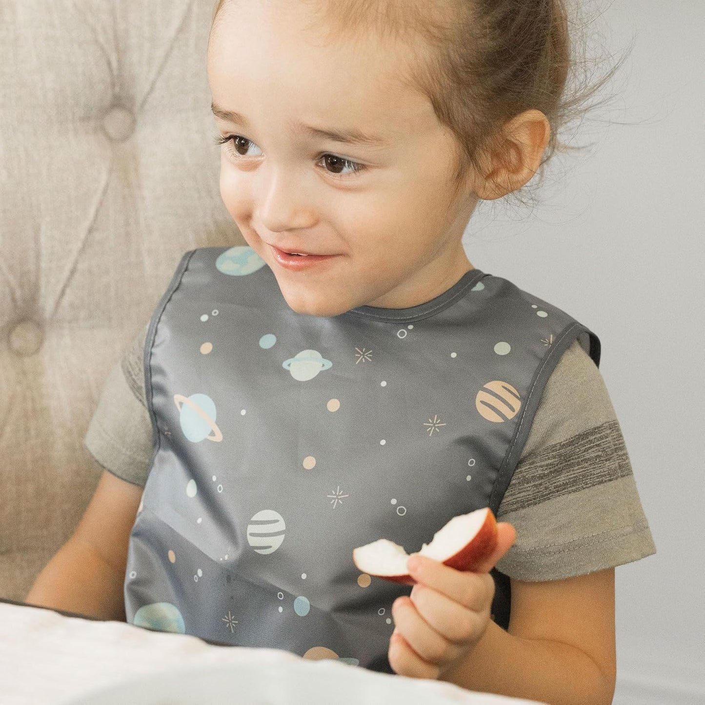 Tiny Twinkle Mess Proof Baby Bib - Waterproof & Lightweight Baby-Led Weaning Apron | 100% Recycled Polyester, Easy Clean & Machine Washable (Space, Small 6-24 Months)