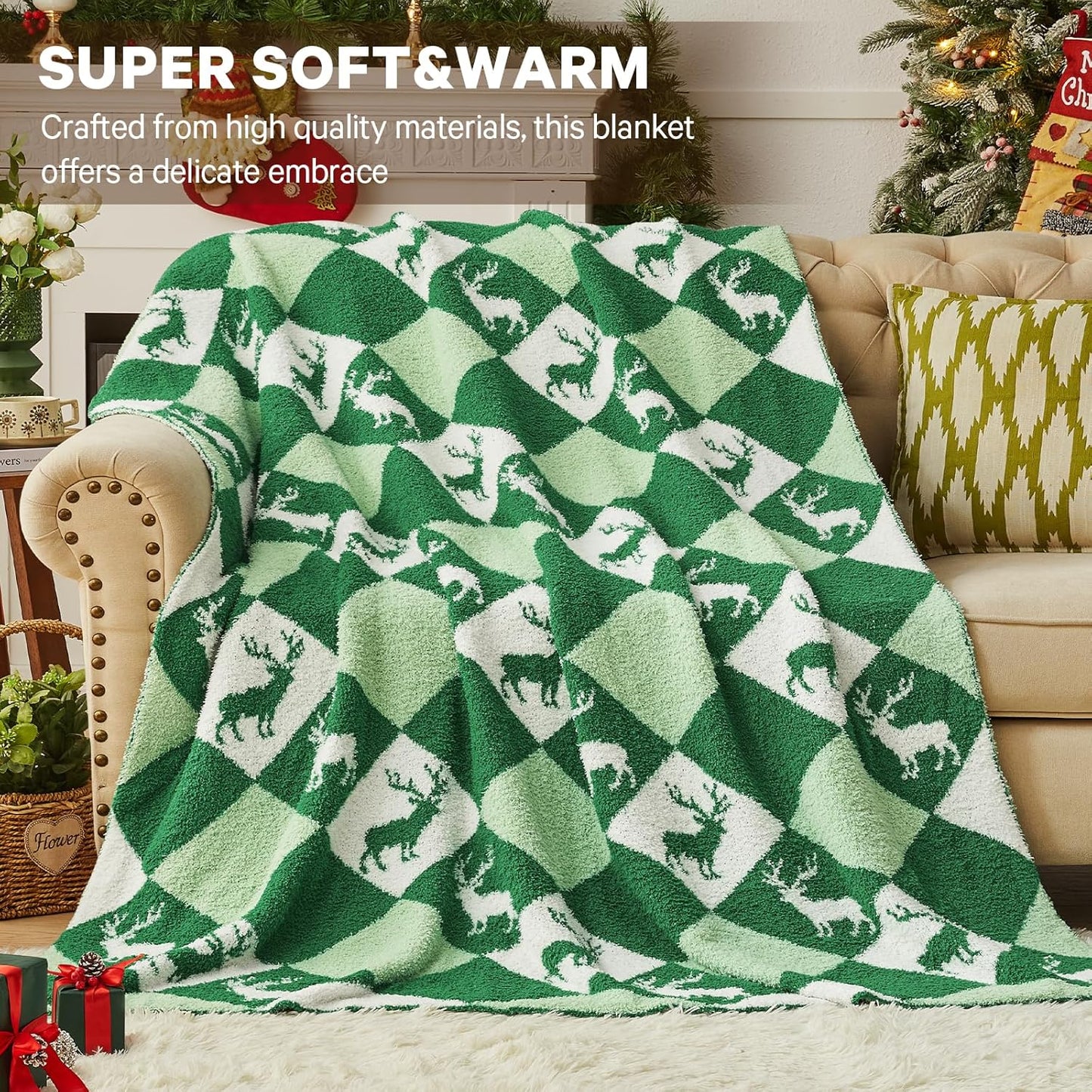 CYMULA Christmas Knit Throw Blanket - Super Soft Cozy Fuzzy Blankets for Couch, Sofa & Bed, Holiday Throw Blanket，50"x60"