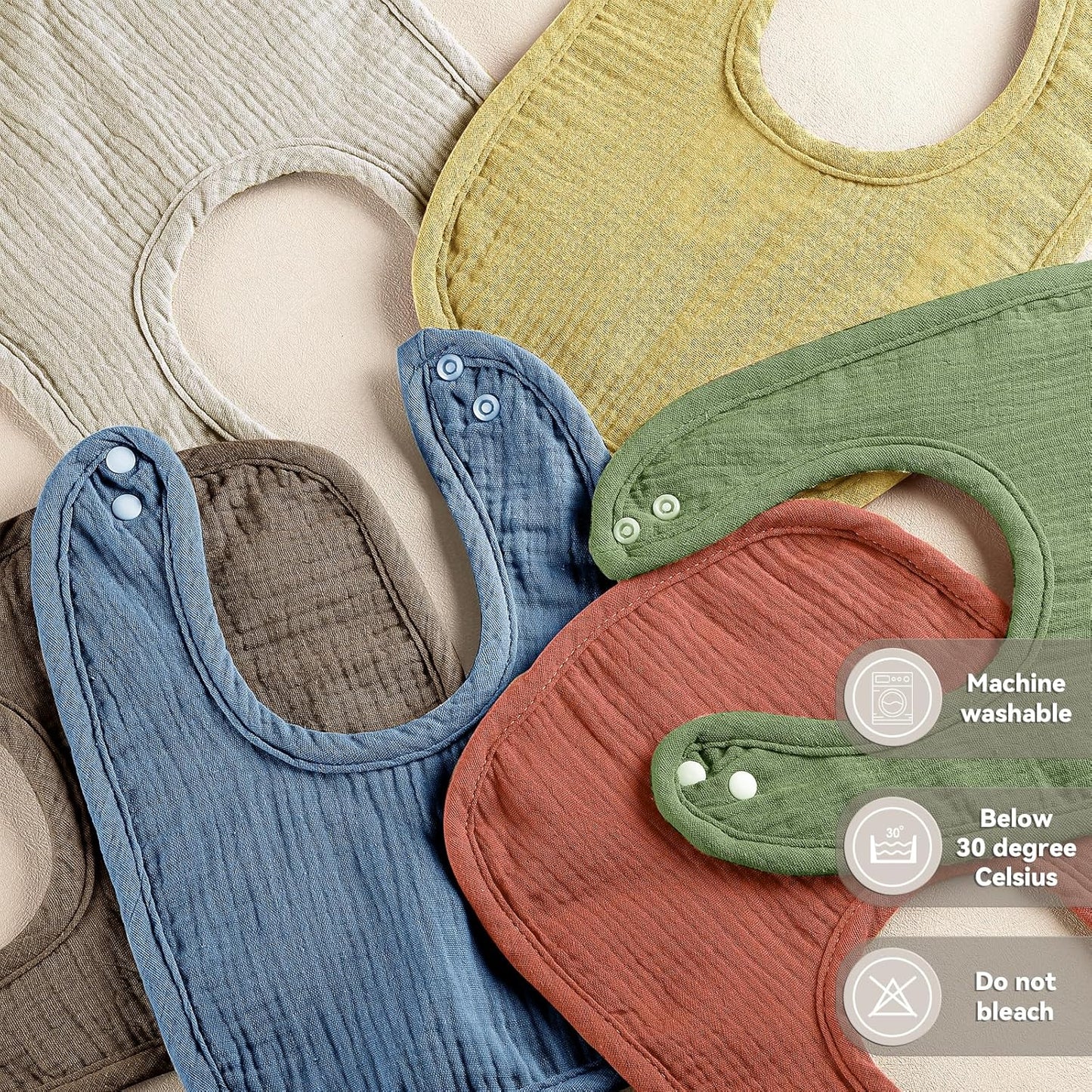 Muslin Baby Bibs for Unisex Boys Girls, Cotton Drool Bibs, Adjustable Newborn Bibs for Drooling and Teething