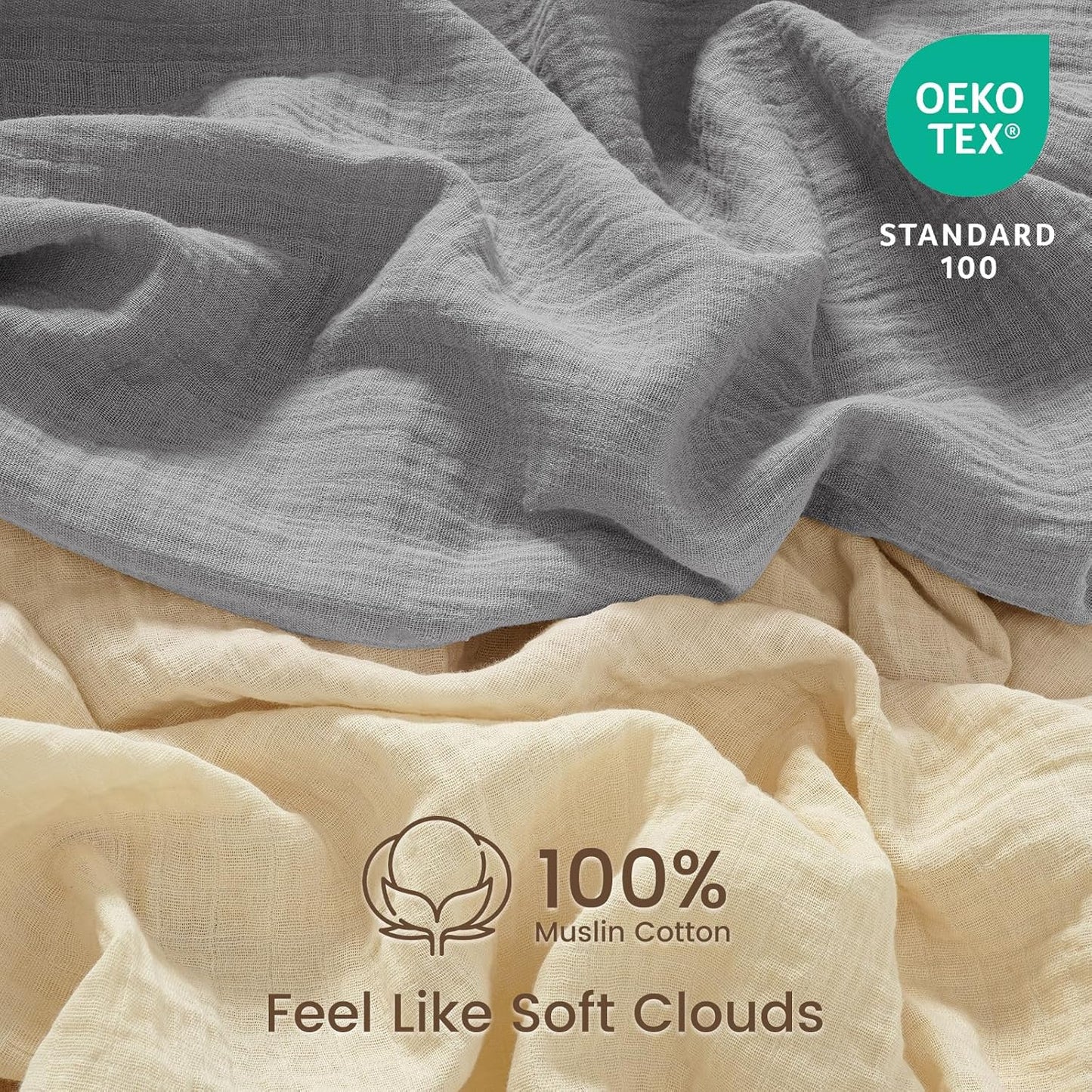 david's kids Muslin Crib Sheets for Boys Girls, 2 Pack 100% Cotton Soft Breathable Fitted Baby Sheet Set, 28x52 Inch Fits Standard Crib and Toddler Mattresses, Beige & Grey