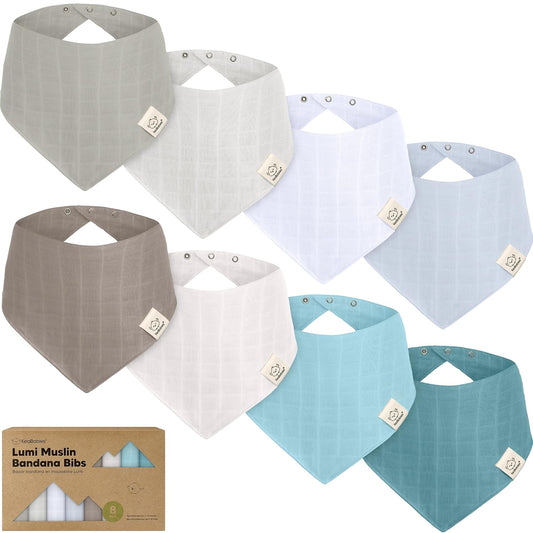 8-Pack Muslin Baby Bibs for Boys, Girls - Muslin Bandana Drool Bibs for Baby Girl & Boy, Drooling Newborn, Teething Toddler, Infant 0-36 Months, 100% Cotton Extra Absorbent & Soft (Nimbus)