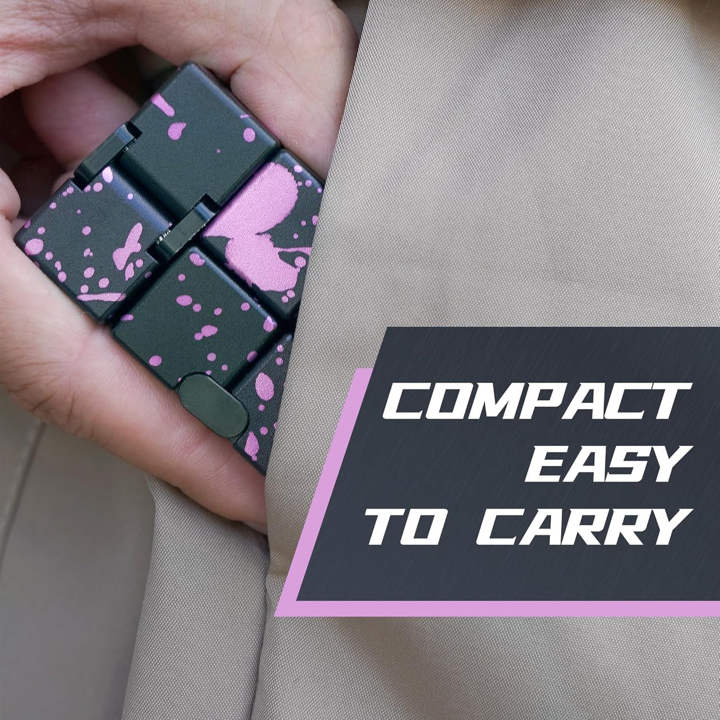 Infinity Cube, Metal Fidget Toy Infinity Cubes, ADHD Fidgets Toys for Adults, Fidgets Sensory Toys for Kids, Adults Fidget Toys for Mother Father (Black Pink)