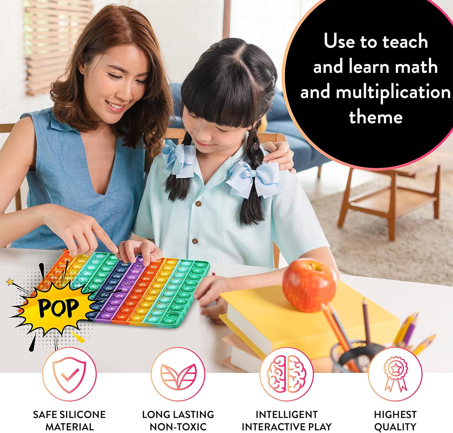 Multiplication Pop It Double Sided Math Game with Numbers Reversible on Both Sides Manipulatives Education Tool for Fidget Sensory Type Toys for Stress Relief Anxiety Autism Adults Children