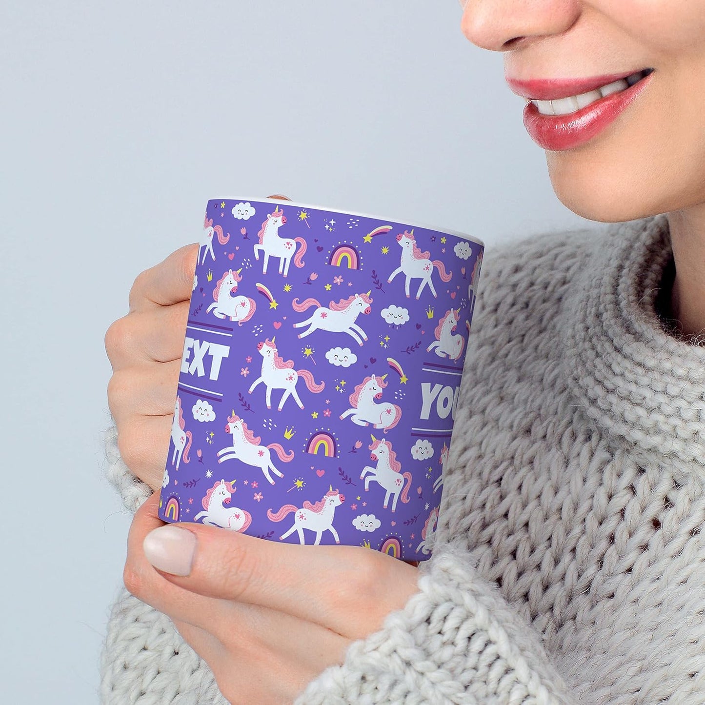 Personalized Mug for Kids - Purple Unicorn - Custom Name/Text, Ceramic Hot Chocolate/Cocoa/Coffee Cup for Girls, Birthday/Christmas/Holiday Gift - 11 oz, White Handle