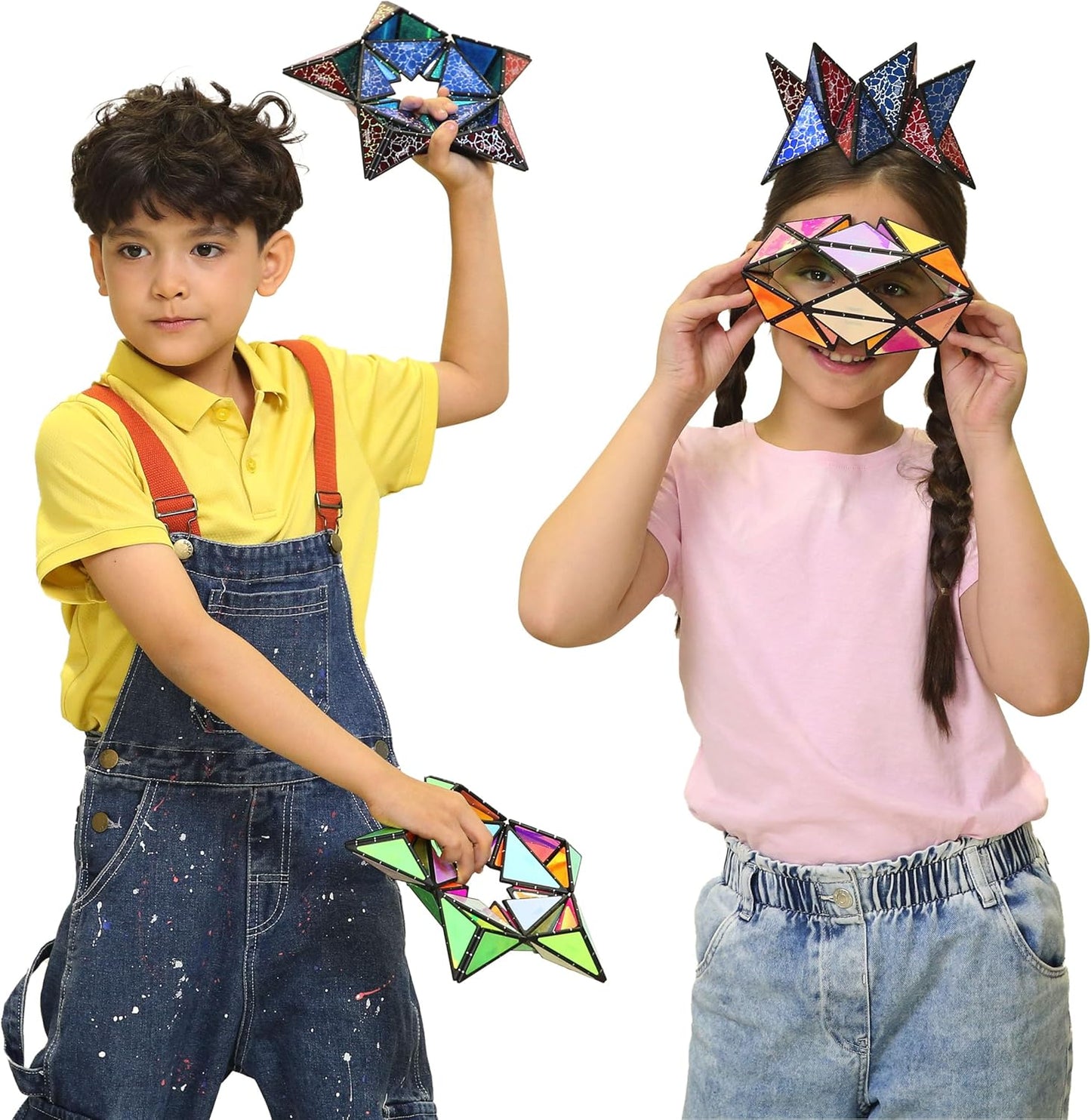 TOSY Magnet Pyramid Stone - 1 Cube Transforms into 1 Billion Shapes, 14 pcs (12 Puzzle pcs and 2 Accessories), 243 Rare Earth Magnets, Holographic Design Magnet Tiles Creative Puzzle STEM/STEAM Toy