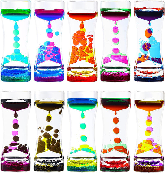 Liquid Motion Bubbler Timers Pack of 10 Liquid Bubbler Colorful Hourglass for Sensory Play,Relaxing Calming Fidget Toys for Anxiety Autism ADHD,Office Home Desktop Decor