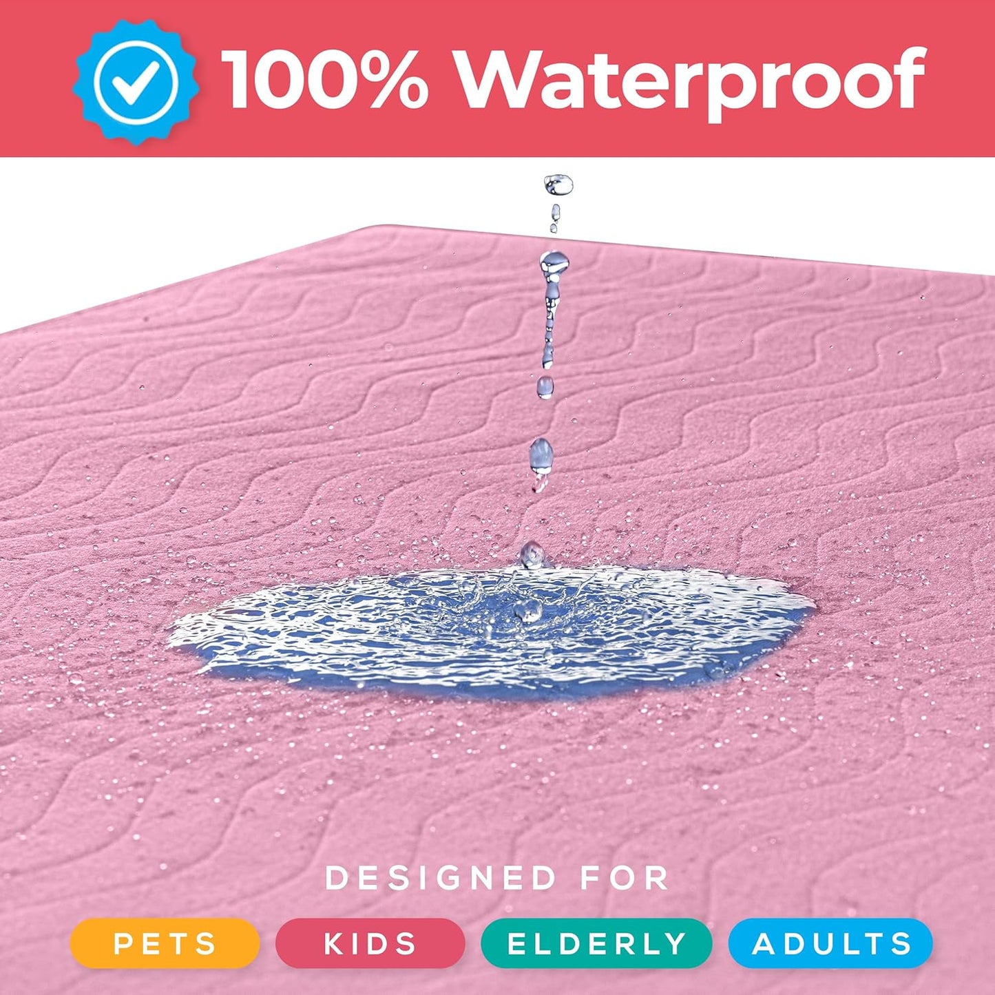 Utopia Bedding Washable Underpads 34" x 36" (Pack of 4), Waterproof Reusable Heavy Absorbency Incontinence Bed Pads for Adults, Kids, Elderly and Pets, Bedwetting Pads for Sofa and Couch (Pink)