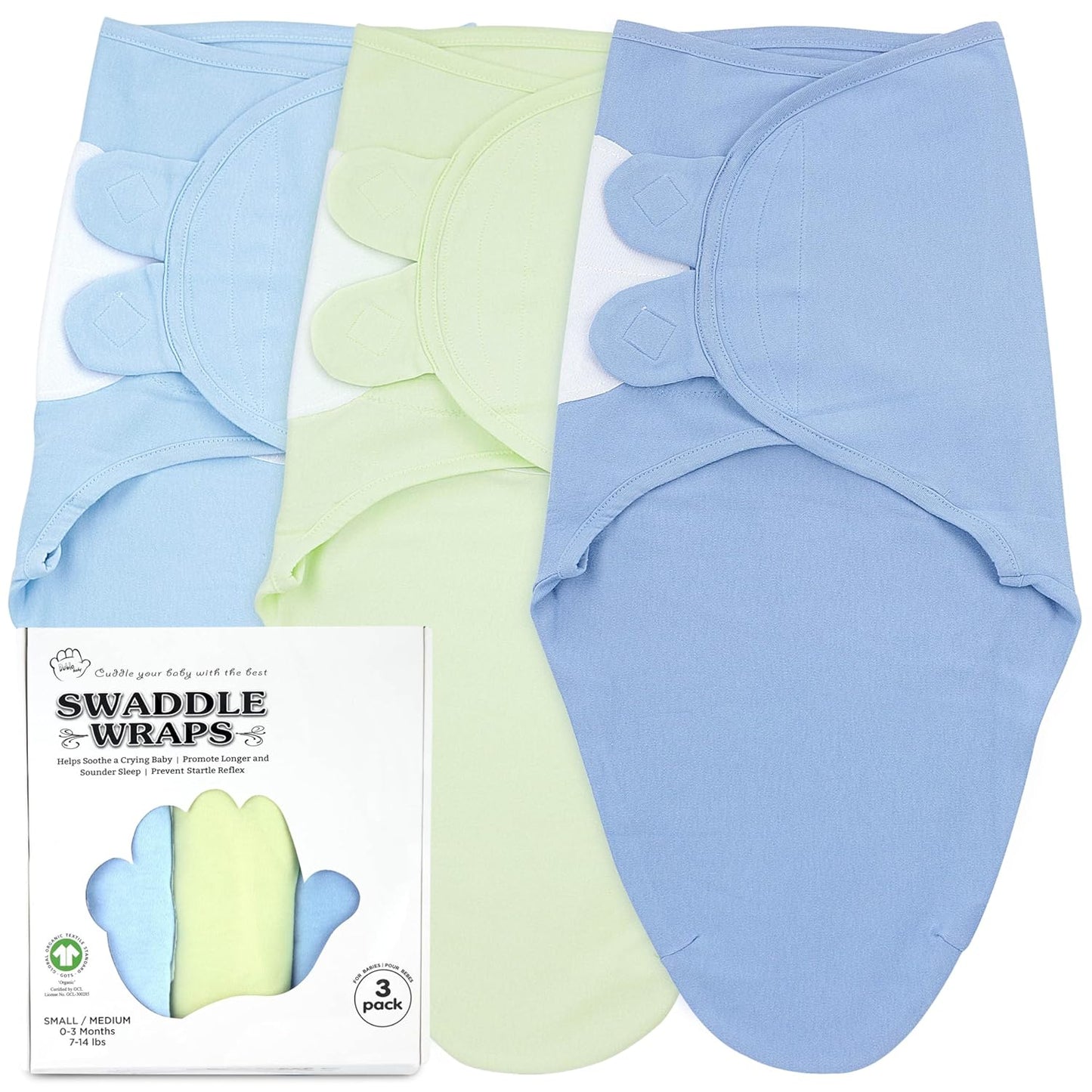 Bublo Baby Swaddles for Newborns – 3-Pack Infant Swaddles 0-3 Months – Adjustable Swaddle Sleep Sack – Soft Organic Cotton Baby Wrap for Safe & Cozy Sleep (Light Blue-Lime)