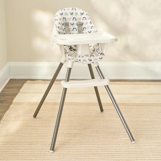 Regalo High Chair with Jelly Bean Seat Pad for Babies and Toddlers, Award Winning Brand, Removable Oversized Tray with Cup Holder, Five Point Harness, White