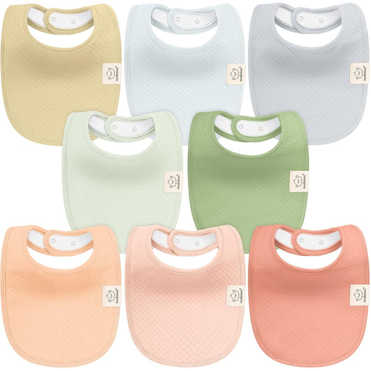 8-Pack Organic Baby Bibs for Girls, Boys - Quilted Cotton Cloth Baby Drool Bibs for Drooling and Teething Toddler, Newborn, Infant, Soft & Super Absorbent (Dew)
