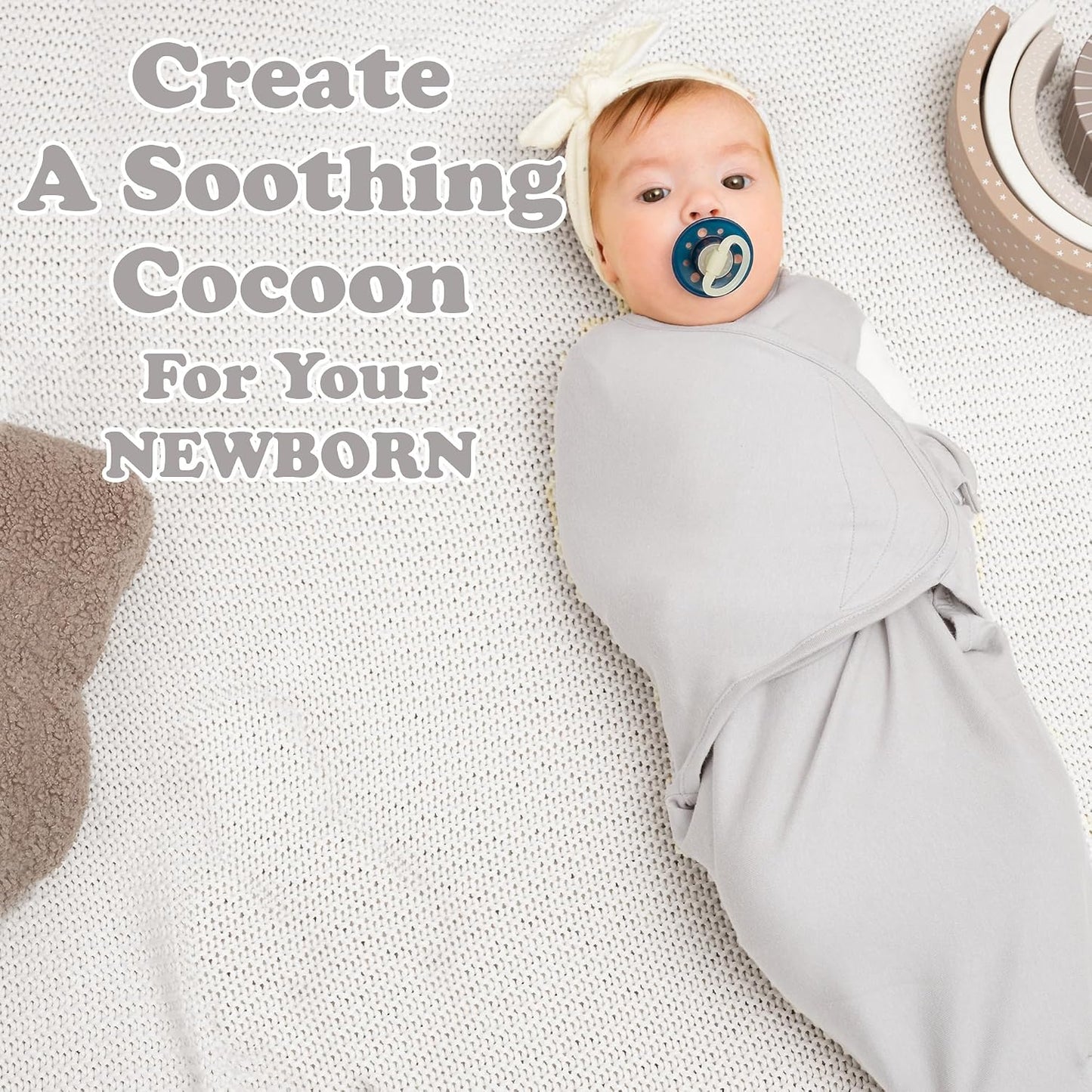 Bublo Baby Swaddles for Newborns - 3 Pack Baby Swaddles for 0-3 Months - Baby Swaddle Sleep Sack - Infant Sleeping Swaddle Sack - Adjustable Swaddle Blanket Wrap Boy Girl (Pastel Grey-White Solid)