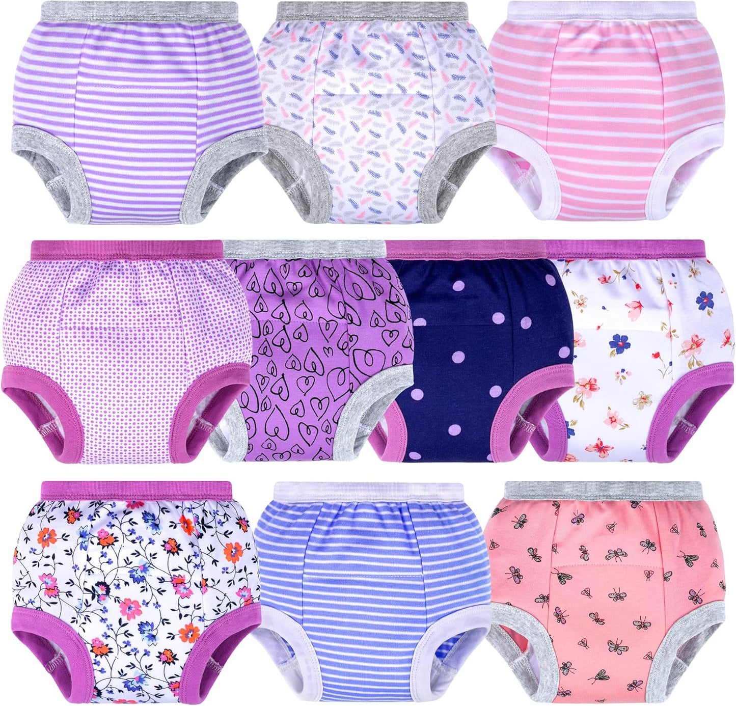 BIG ELEPHANT Potty Training Underwear - 10 Pack, 100% Cotton Absorbent Unisex Toddler Pee Pants for Boys Girls