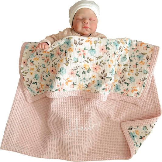 Personalized Baby Blanket with Name – Handmade 100% Organic Cotton Newborn Gift | Custom Knit Blanket for Boys, Girls, Kids & Baby Showers