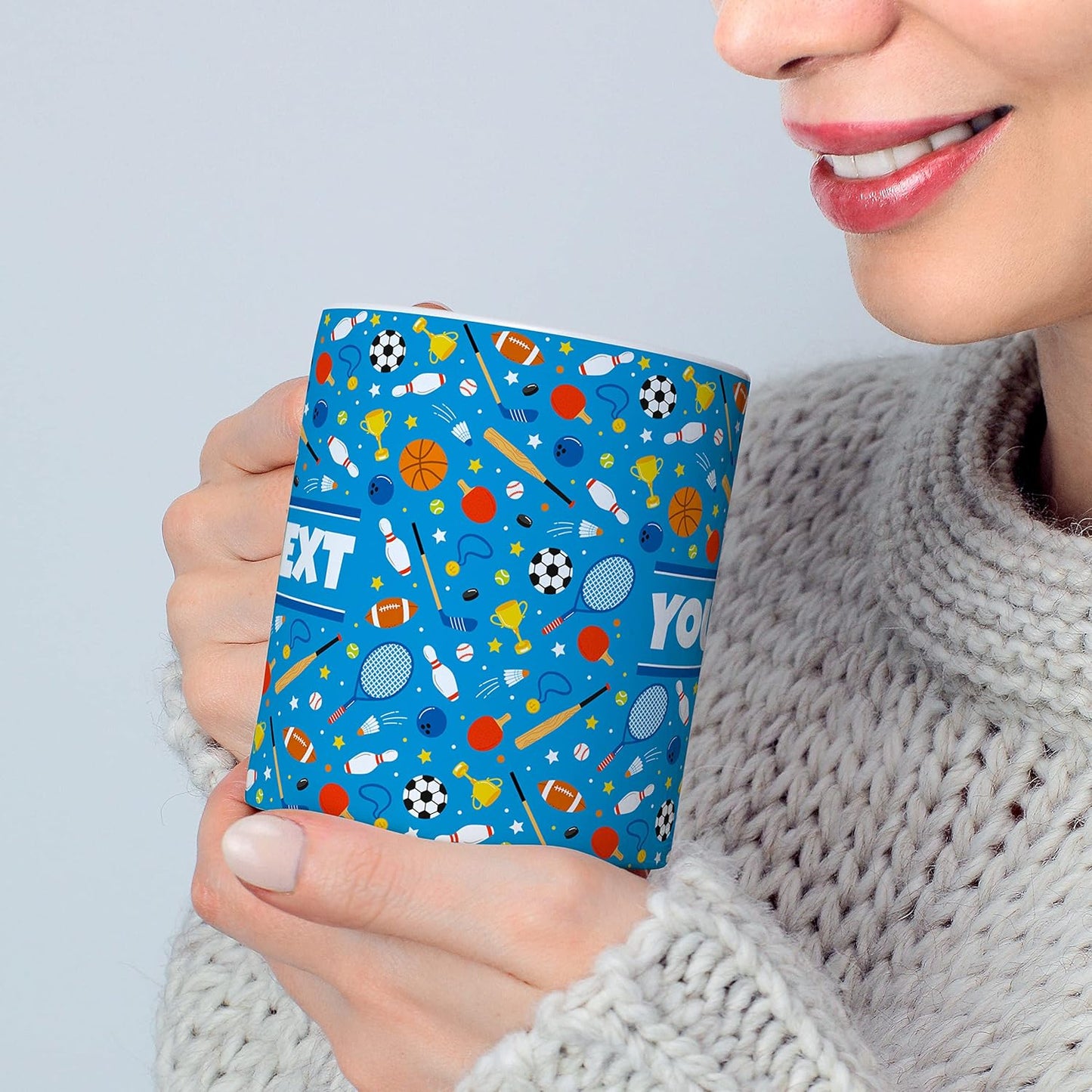 Personalized Mug for Kids - Sports - Custom Name/Text, Ceramic Hot Chocolate/Cocoa/Coffee Cup for Boys/Girls, Birthday/Christmas/Holiday Gift - 15 oz, Navy Blue Handle