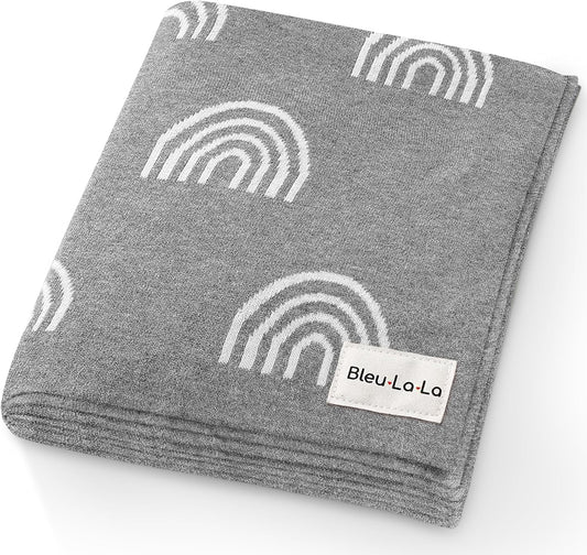 Gender Neutral Receiving Blanket 100% Cotton Buttery Soft Cozy Receiving Swaddle Crib Stroller Blanket for Shower Gift Registry for Newborns, Infants, Toddlers (Rainbow - Grey)