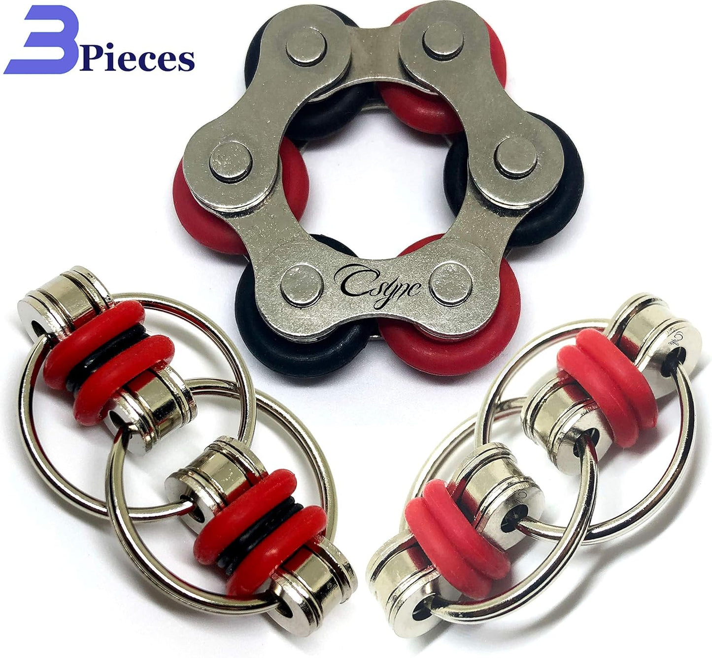 Fidget Roller Chain finger exerciser - Stress Relief Perfect for ADHD, ADD, Anxiety in Office, Studying or work Stocking Stuffers Gifts (3 Piece) (Red)