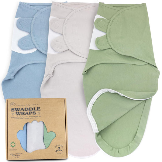 Bublo Baby Organic Swaddles for Newborns – Zipper Swaddles 0-3 Months, 3-Pack – Infant Sleep Sack with Zipper – Adjustable & Breathable Swaddle Blanket Wrap for Newborn Girls (Light Green, Blue)