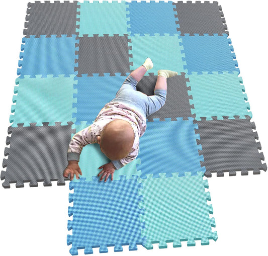 MQIAOHAM® 18 Pieces Puzzle Play Mats, Soft Baby Play Mat, Kids Interlocking Foam Floor Tiles, Toddlers Carpet Playmats G301018-107108112