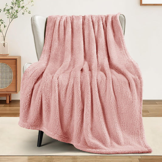 Exclusivo Mezcla Soft Fleece Throw Blanket for Couch, Super Soft Velvet Plush Bed Blanket, Fuzzy Cozy and Warm for All Seasons, 50x60 Inches, Pink