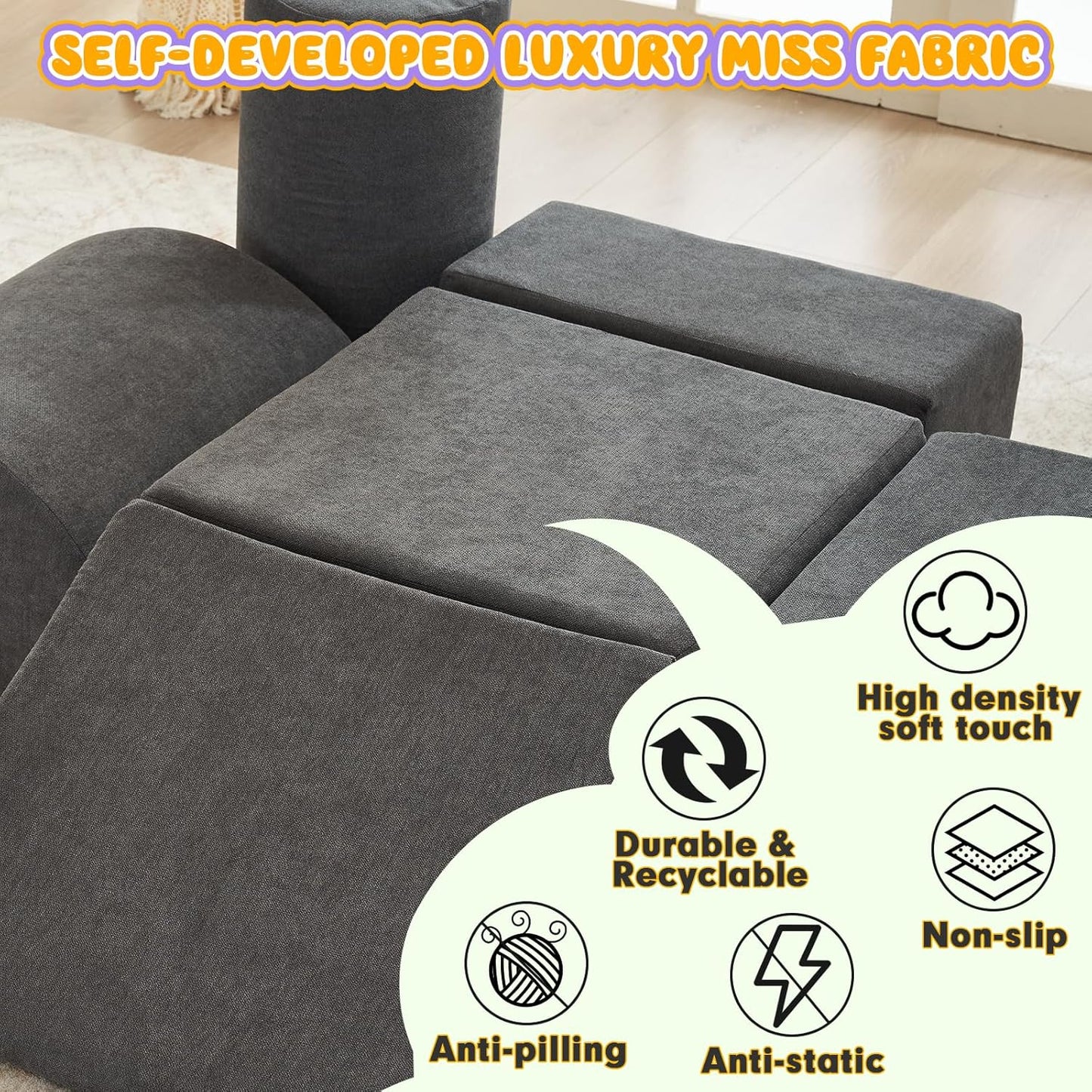 jela Foam Blocks 6Pcs Soft Play Equipment Luxury Miss Fabric, Toddler Climbing Toys Indoor Soft Play Climbing for Toddlers, Lightweight Climbing Blocks for Babies, Kids, Climb and Crawl Foam Playset