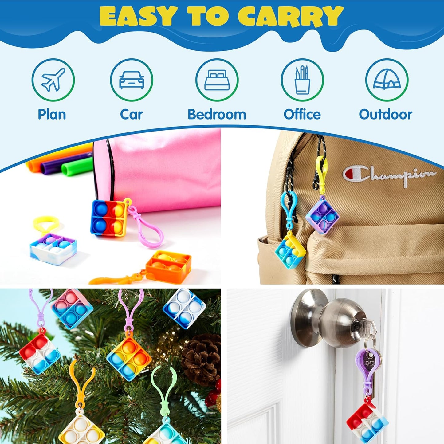 JOYIN Square Pop Fidget Keychain Mini Fidget Toys Bulk 90 Pack Party Favors for Kids 4-8,8-12 Years Kids, Goodie Bag Stuffers Fidgets for Classroom Prizes Sensory Fidget Toy Packs