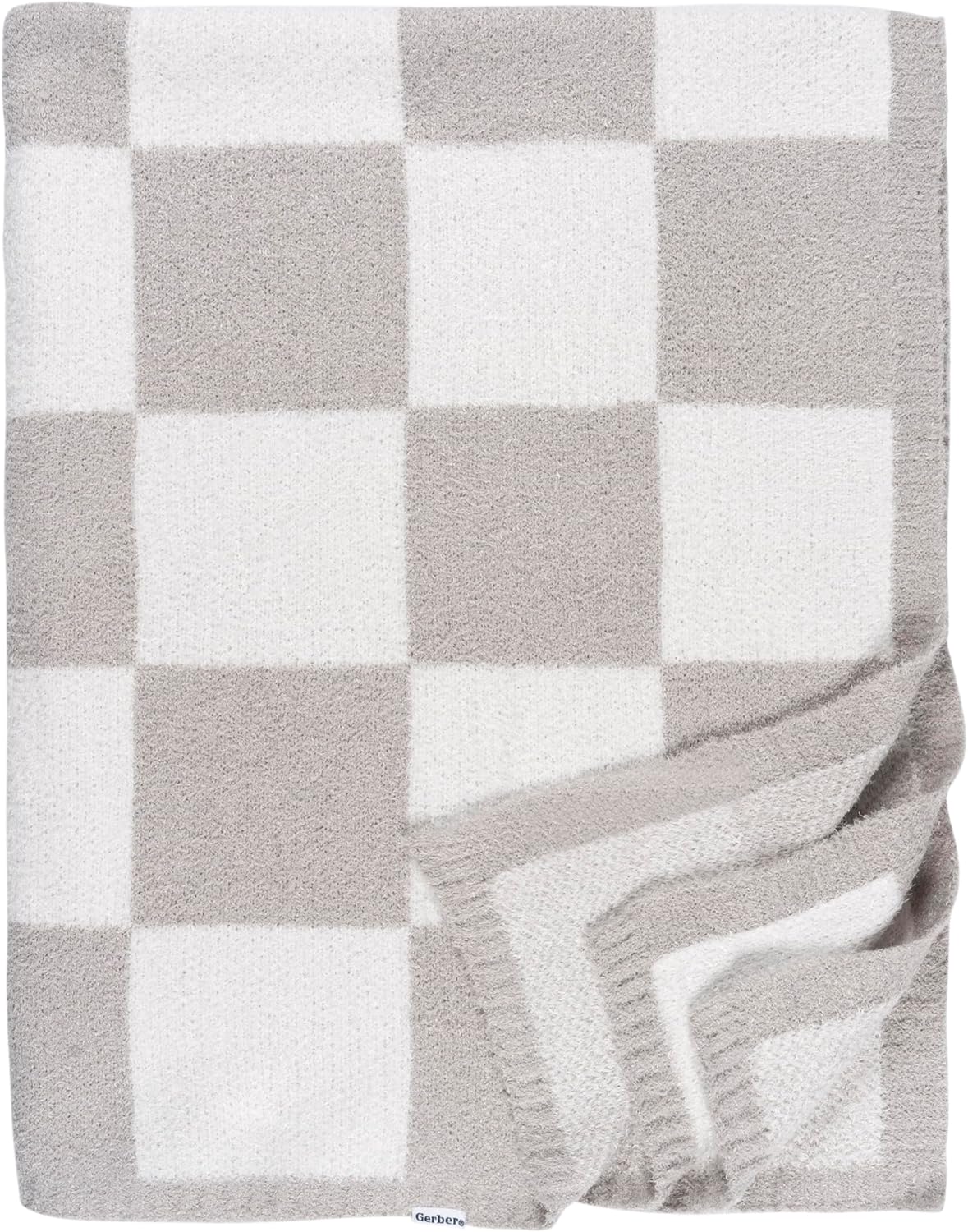Gerber Unisex Baby Cozy Soft Silky Mink Checkerboard Grid Blanket, Tan Check, One Size