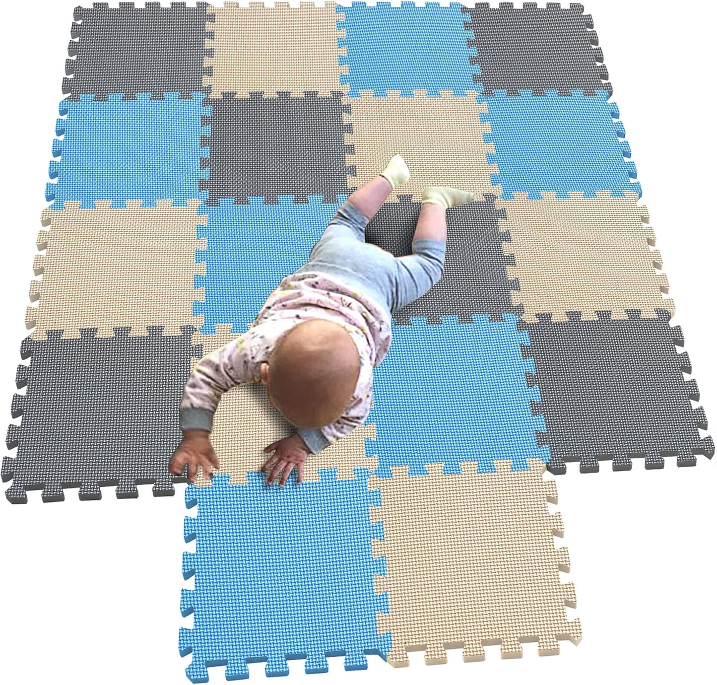 MQIAOHAM children puzzle mat play mat squares play mat tiles baby mats for floor puzzle mat soft play mats girl playmat carpet interlocking foam floor mats for baby blue beige grey 107110112