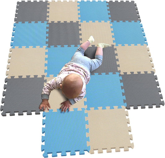 MQIAOHAM children puzzle mat play mat squares play mat tiles baby mats for floor puzzle mat soft play mats girl playmat carpet interlocking foam floor mats for baby blue beige grey 107110112