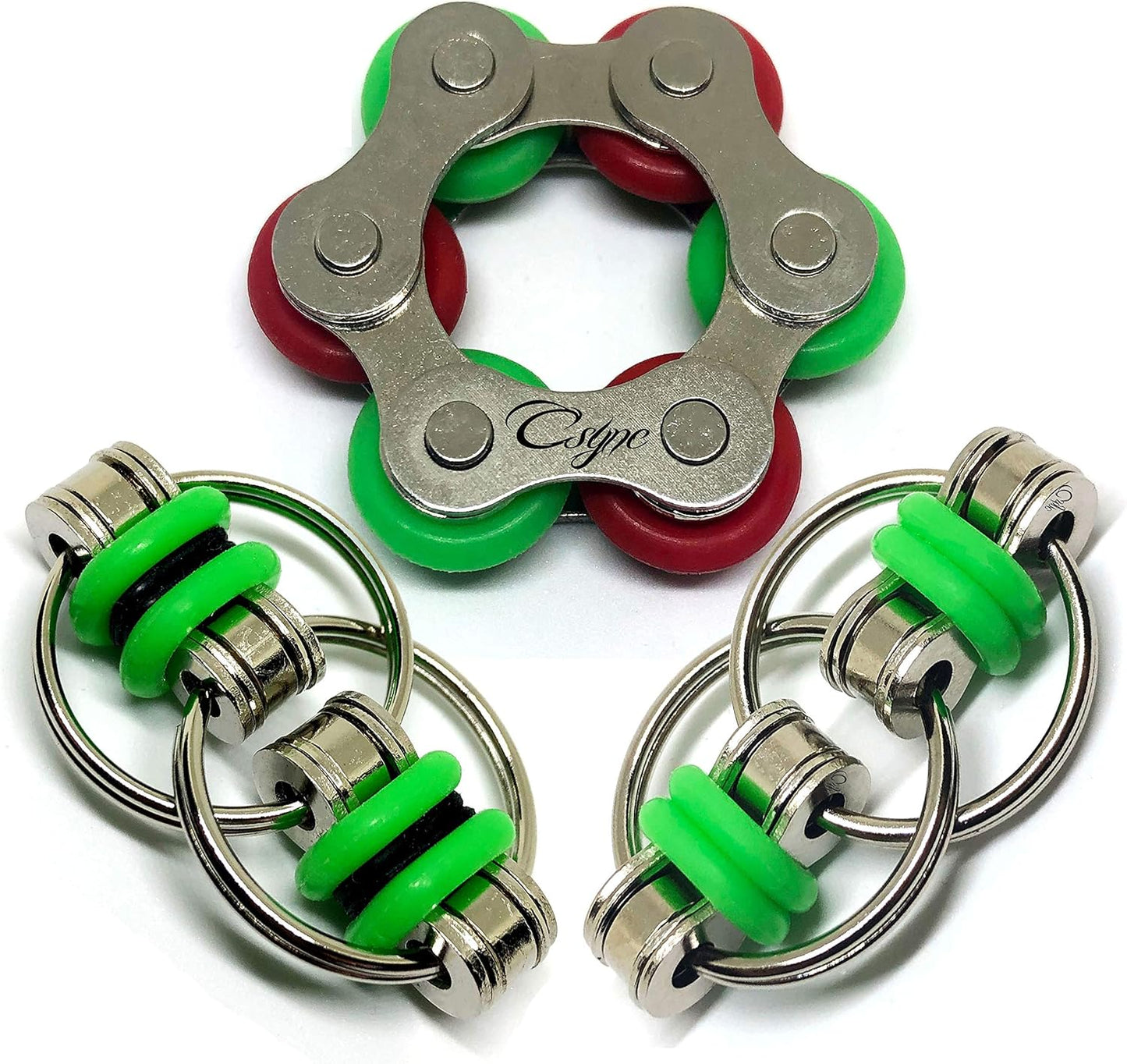 Fidget Toys Roller Chain - Stress Relief Perfect for ADHD, ADD, Anxiety in Classroom, Office, School, Work for Students, Teens, Adults Stocking Stuffers Gifts (3 Piece) (Green)
