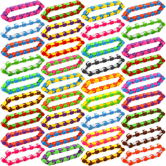 46 Pack 24 Links Wacky Tracks Snap and Click Fidget Toys,Fidget Snake Toy for Party Favors,Plastic Chains Finger Sensory Toys,Stress Relief Toys for Kids