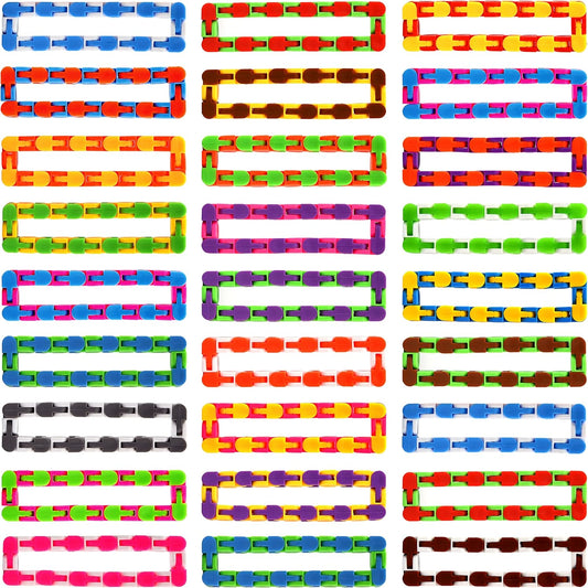 68 Pack 24 Links Wacky Tracks Snap and Click Fidget Toys,Fidget Snake Toy for Party Favors,Plastic Chains Finger Sensory Toys,Stress Relief Toys for Kids