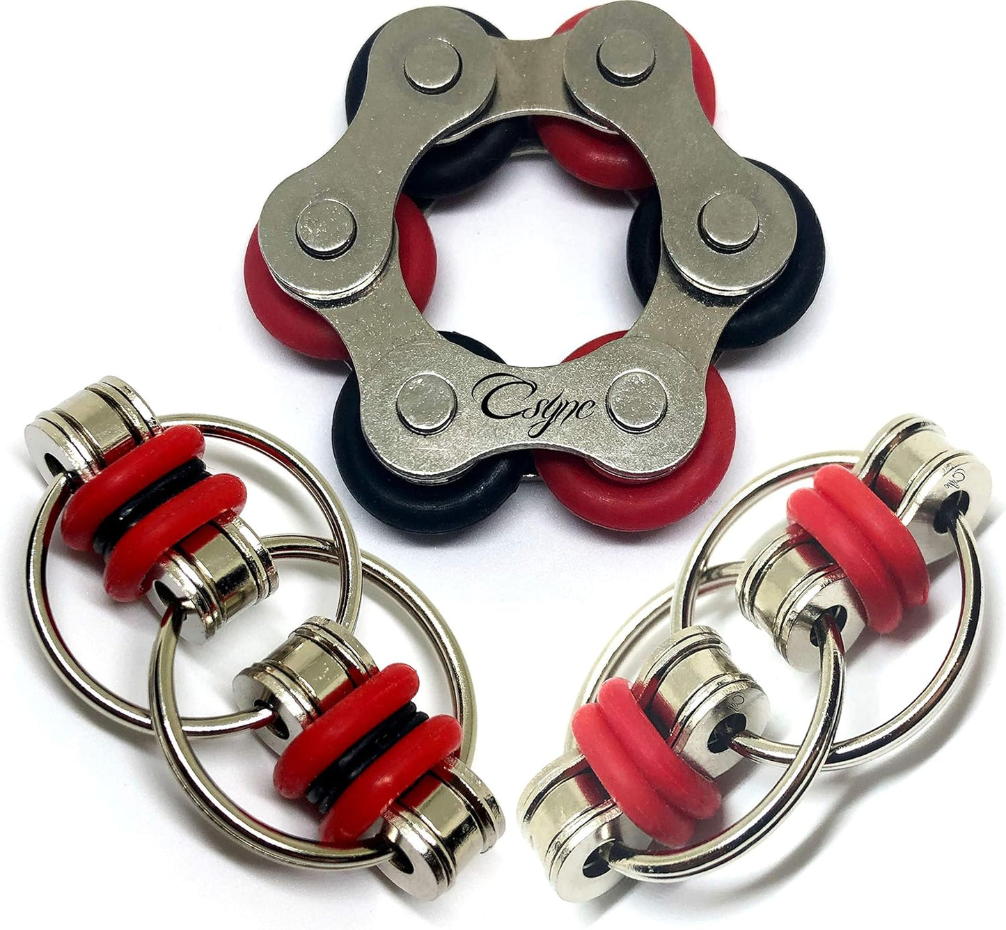 Fidget Roller Chain finger exerciser - Stress Relief Perfect for ADHD, ADD, Anxiety in Office, Studying or work Stocking Stuffers Gifts (3 Piece) (Red)