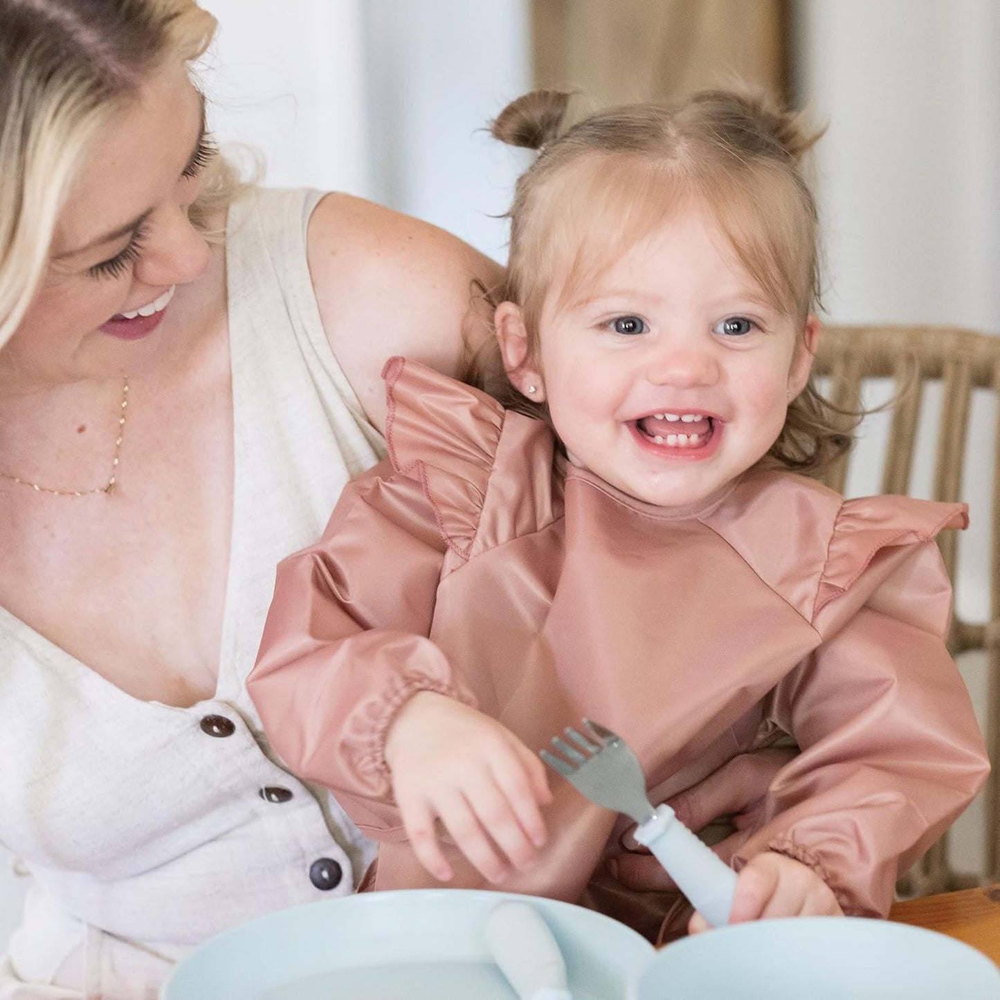 Tiny Twinkle Mess Proof Baby Bib,Waterproof Smock Baby Bib for Eating,Machine Washable Long Sleeve Bib,Baby Led Weaning,Toddler Bib,BLW Supplies(Taupe, Small 6-24 Months)