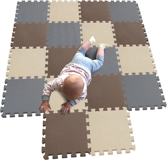 MQIAOHAM® 18 Pieces Puzzle Play Mats, Soft Baby Play Mat, Kids Interlocking Foam Floor Tiles, Toddlers Carpet Playmats G301018-106110112