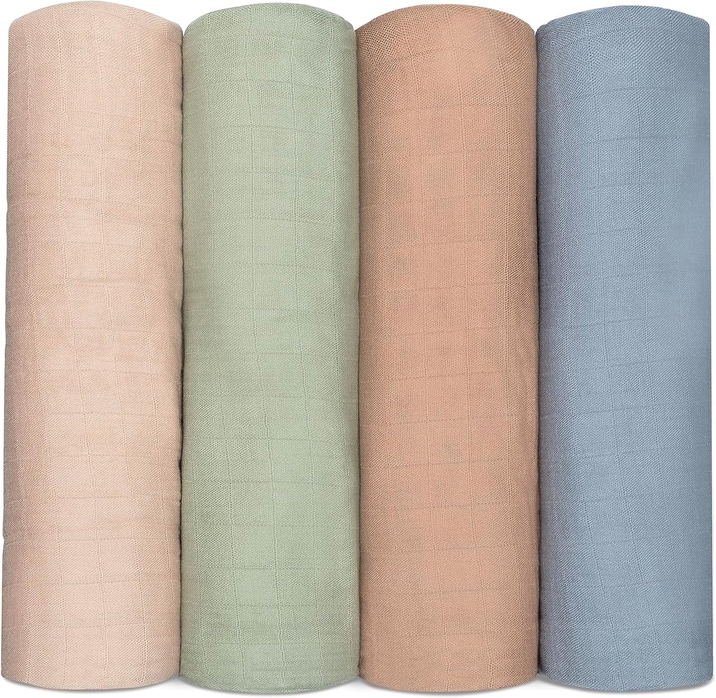 Comfy Cubs Muslin Swaddle Blankets Pack of 4, 47 x 47 Inches, Soft Cotton Baby Blanket Set, Large Multipurpose Swaddling Wraps for Newborns - Self-Soothing Swaddle - Pacific, Cedar, Sage, Blush