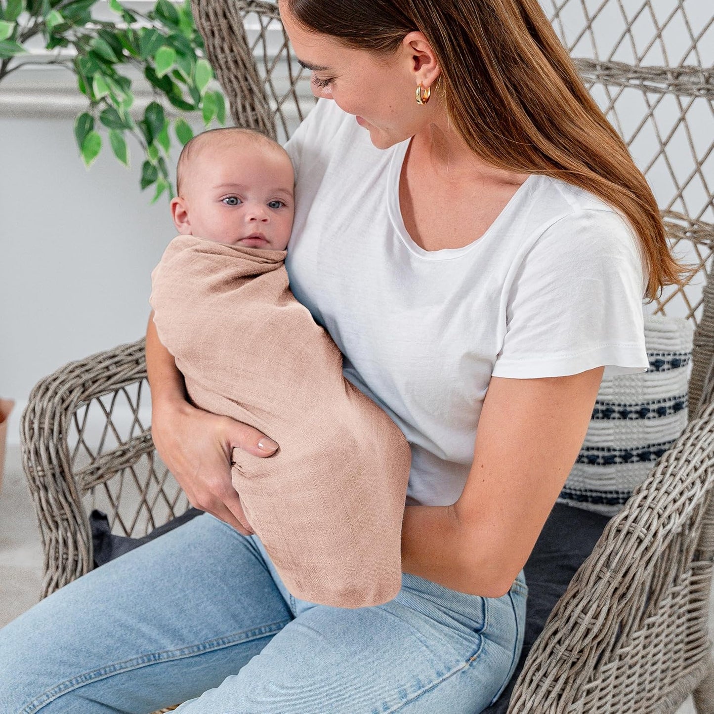 Comfy Cubs Muslin Swaddle Blankets Pack of 4, 47 x 47 Inches, Soft Cotton Baby Blanket Set, Large Multipurpose Swaddling Wraps for Newborns - Self-Soothing Swaddle - Cream, Blush, Bold Blush, Mauve