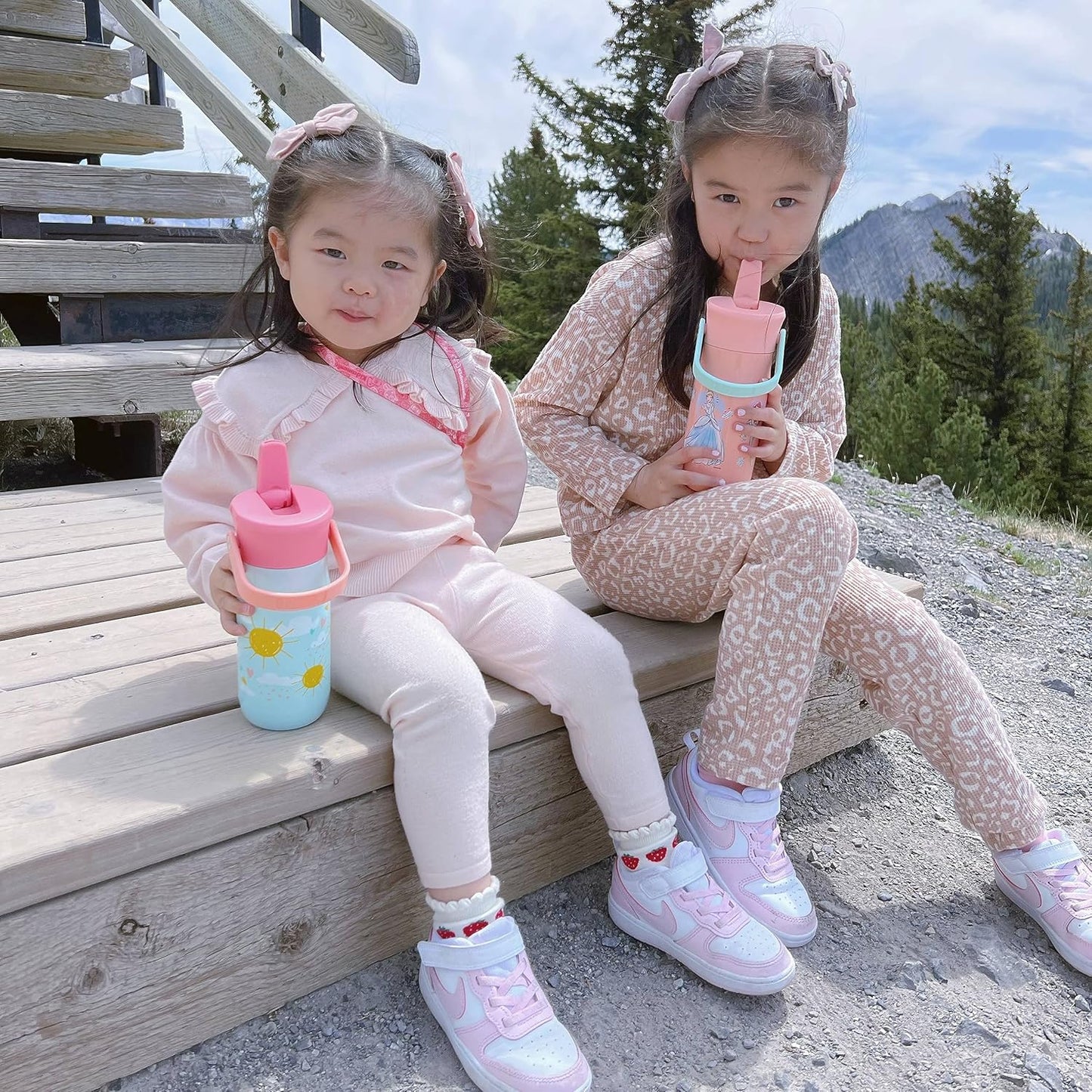 Zak Designs Harmony Disney Princess Kid Water Bottle for Travel or At Home, 14oz Recycled Stainless Steel is Leak-Proof When Closed and Vacuum Insulated (Ariel, Mulan, Moana, Cinderella)