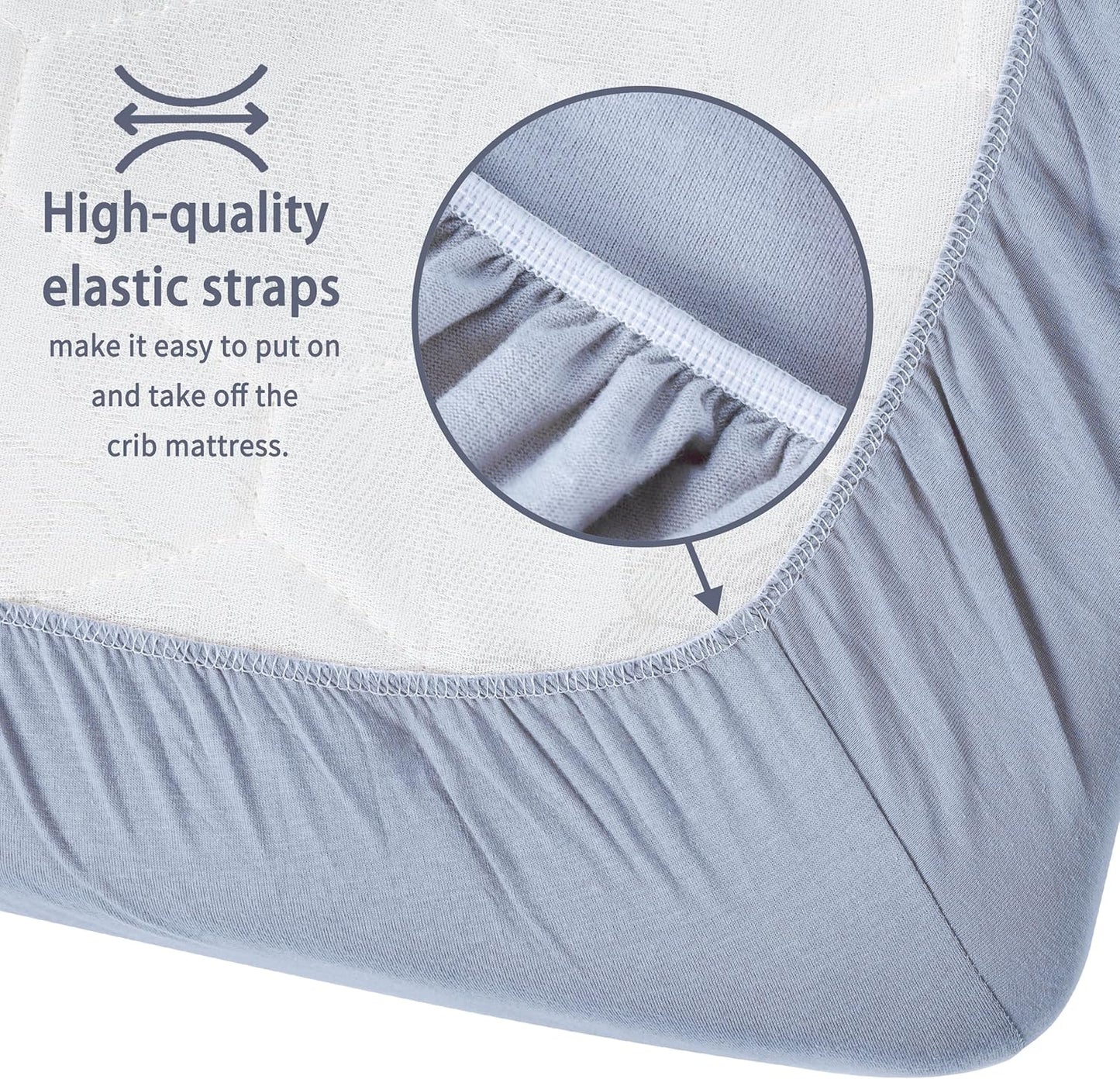 Crib Sheets for Boys Girls,100% Cotton Fitted Crib Sheet 2 Pack for Standard Crib and Toddler Mattress, Super Soft Breathable Baby Sheet 28x52x8in (White & Gray)
