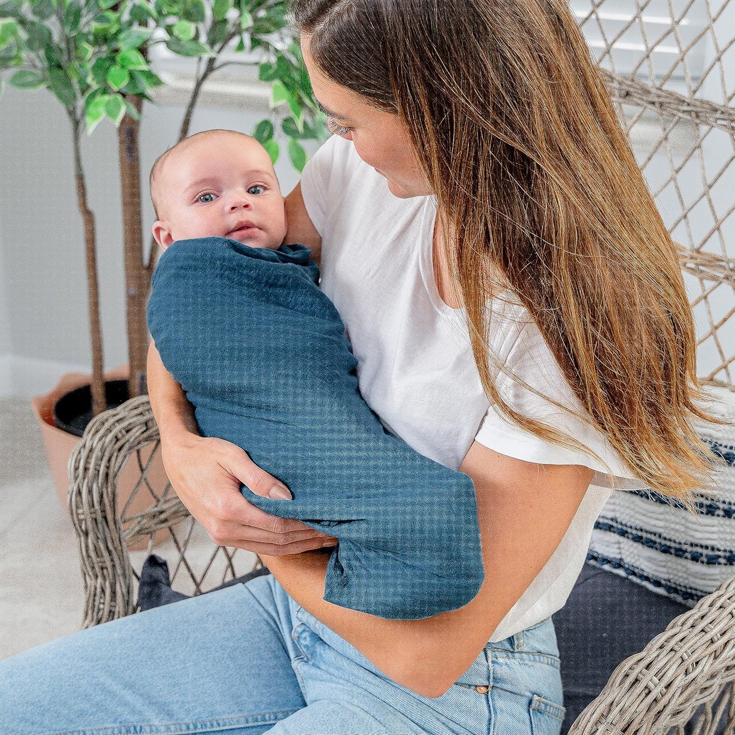 Comfy Cubs Muslin Swaddle Blankets Pack of 2 - 47 x 47 Inch Soft Cotton Baby Blanket Set, Large Multipurpose Wraps for Newborns - Self-Soothing Swaddles for Newborns - Wine & Neptune